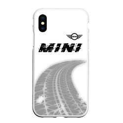 Чехол iPhone XS Max матовый Mini speed на светлом фоне со следами шин: символ, цвет: 3D-белый