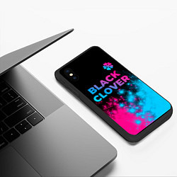 Чехол iPhone XS Max матовый Black Clover - neon gradient: символ сверху, цвет: 3D-черный — фото 2