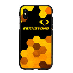 Чехол iPhone XS Max матовый SsangYong - gold gradient: символ сверху, цвет: 3D-черный