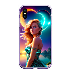 Чехол iPhone XS Max матовый Девушка на гористом берегу фьорда, цвет: 3D-светло-сиреневый