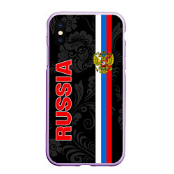 Чехол iPhone XS Max матовый Russia black style, цвет: 3D-сиреневый