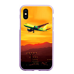 Чехол iPhone XS Max матовый S7 Боинг 737 Оранжевый закат, цвет: 3D-сиреневый