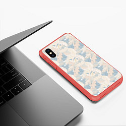 Чехол iPhone XS Max матовый Паттерн листьев, цвет: 3D-красный — фото 2