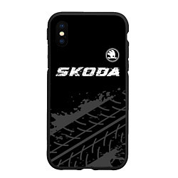 Чехол iPhone XS Max матовый Skoda speed на темном фоне со следами шин: символ