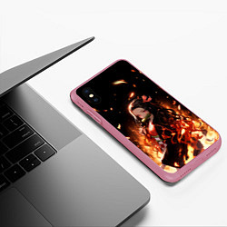 Чехол iPhone XS Max матовый Незуко и пламя - клинок, цвет: 3D-малиновый — фото 2