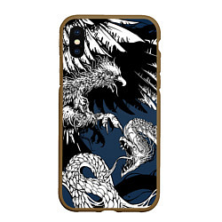 Чехол iPhone XS Max матовый Орёл против змеи, цвет: 3D-коричневый