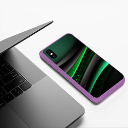 Чехол iPhone XS Max матовый Black green line, цвет: 3D-фиолетовый — фото 2