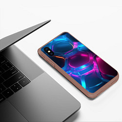 Чехол iPhone XS Max матовый Неоновый синий фон, цвет: 3D-коричневый — фото 2