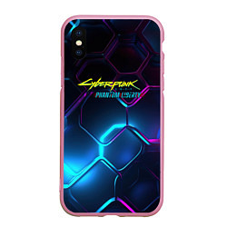 Чехол iPhone XS Max матовый Neon cyberpunk logo, цвет: 3D-розовый