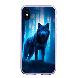 Чехол iPhone XS Max матовый Волк в ночном лесу, цвет: 3D-светло-сиреневый