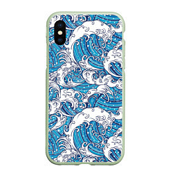 Чехол iPhone XS Max матовый Sea waves, цвет: 3D-салатовый