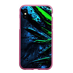 Чехол iPhone XS Max матовый Black green abstract, цвет: 3D-малиновый