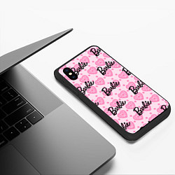 Чехол iPhone XS Max матовый Логотип Барби и розовое кружево, цвет: 3D-черный — фото 2