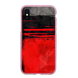 Чехол iPhone XS Max матовый Black red texture, цвет: 3D-розовый