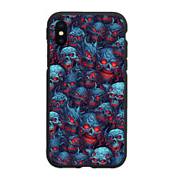 Чехол iPhone XS Max матовый Monster skulls pattern, цвет: 3D-черный