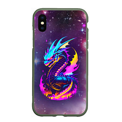 Чехол iPhone XS Max матовый Space dragon - neon glow - neural network, цвет: 3D-темно-зеленый