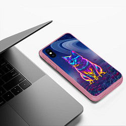 Чехол iPhone XS Max матовый Космический неоновый котик - нейросеть, цвет: 3D-малиновый — фото 2