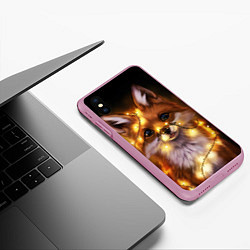 Чехол iPhone XS Max матовый Лисенок в гирлянде, цвет: 3D-розовый — фото 2