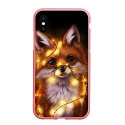 Чехол iPhone XS Max матовый Лисенок в гирлянде, цвет: 3D-баблгам