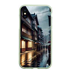 Чехол iPhone XS Max матовый Токио в дожде, цвет: 3D-салатовый