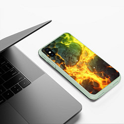 Чехол iPhone XS Max матовый Разлом плит и неон, цвет: 3D-салатовый — фото 2