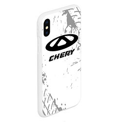 Чехол iPhone XS Max матовый Chery speed на светлом фоне со следами шин, цвет: 3D-белый — фото 2