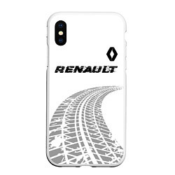 Чехол iPhone XS Max матовый Renault speed на светлом фоне со следами шин: симв, цвет: 3D-белый