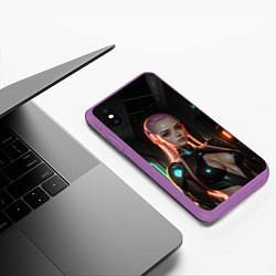 Чехол iPhone XS Max матовый Красивая девушка киберпанк, цвет: 3D-фиолетовый — фото 2