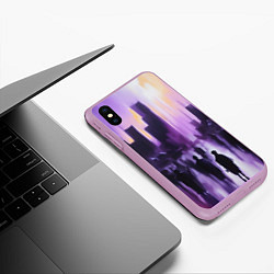 Чехол iPhone XS Max матовый Человеческие силуэты на фоне большого города, цвет: 3D-сиреневый — фото 2