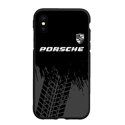 Чехол iPhone XS Max матовый Porsche speed на темном фоне со следами шин: симво