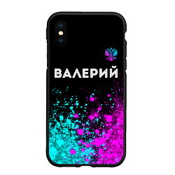 Чехол iPhone XS Max матовый Валерий и неоновый герб России: символ сверху
