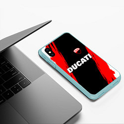 Чехол iPhone XS Max матовый Ducati moto - красные полосы, цвет: 3D-мятный — фото 2