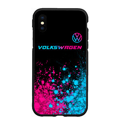 Чехол iPhone XS Max матовый Volkswagen - neon gradient: символ сверху, цвет: 3D-черный