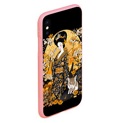 Чехол iPhone XS Max матовый Японская гейша с кошкой, цвет: 3D-баблгам — фото 2