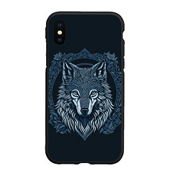 Чехол iPhone XS Max матовый Волк, векторный орнаментализм, цвет: 3D-черный
