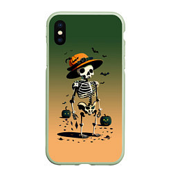 Чехол iPhone XS Max матовый Funny skeleton - halloween - neural network, цвет: 3D-салатовый