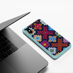 Чехол iPhone XS Max матовый Орнамент удмуртский, цвет: 3D-мятный — фото 2