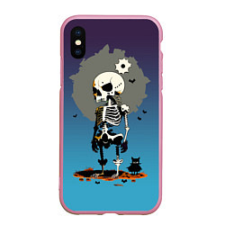 Чехол iPhone XS Max матовый Funny skeleton - neural network - halloween, цвет: 3D-розовый