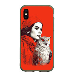 Чехол iPhone XS Max матовый Леди в красном с совой