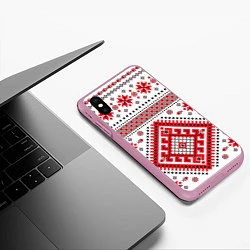 Чехол iPhone XS Max матовый Удмуртская роспись, цвет: 3D-розовый — фото 2