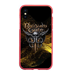 Чехол iPhone XS Max матовый Baldurs Gate 3 logo gold black, цвет: 3D-красный