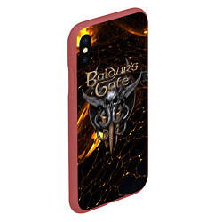 Чехол iPhone XS Max матовый Baldurs Gate 3 logo gold and black, цвет: 3D-красный — фото 2