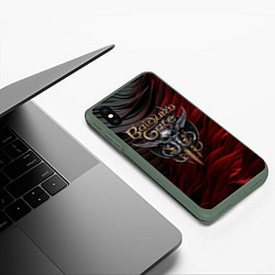 Чехол iPhone XS Max матовый Baldurs Gate 3 logo dark red black, цвет: 3D-темно-зеленый — фото 2