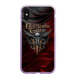Чехол iPhone XS Max матовый Baldurs Gate 3 logo dark red black, цвет: 3D-сиреневый