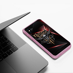 Чехол iPhone XS Max матовый Baldurs Gate 3 logo black red, цвет: 3D-розовый — фото 2