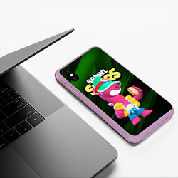 Чехол iPhone XS Max матовый Doug Brawl stars dark green, цвет: 3D-сиреневый — фото 2