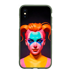 Чехол iPhone XS Max матовый Девушка клоун с жёлтыми волосами, цвет: 3D-темно-зеленый