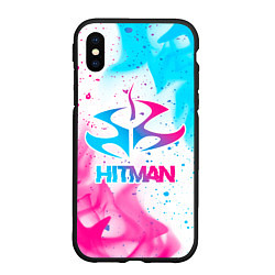 Чехол iPhone XS Max матовый Hitman neon gradient style, цвет: 3D-черный