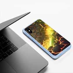 Чехол iPhone XS Max матовый Разлом плиты с лавой, цвет: 3D-голубой — фото 2