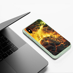 Чехол iPhone XS Max матовый Разлом плит из лавы, цвет: 3D-салатовый — фото 2